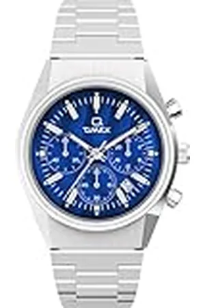 Timex Q Falcon Eye Chronograph - Reloj de 40 mm para hombre, pulsera de acero inoxidable, esfera azul, caja de acero inoxidable TW2W33700