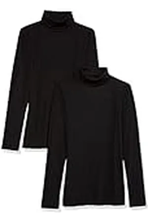 Amazon Top Interior en Punto Acanalado con Cuello Alto, Manga Larga y Corte Entallado (Disponible en Tallas Grandes) Mujer, Pack de 2, , XS