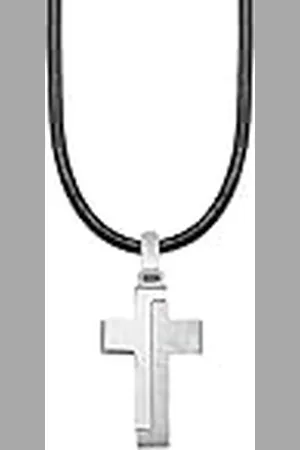 QS by s.Oliver Collar con colgante de acero inoxidable de cuero niños collar, 40+3 cm, plata, cruz, Viene en caja de regalo de joyería