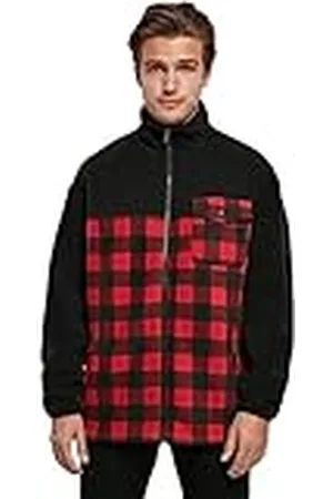 Urban classics Chaqueta de chándal de Forro Polar Estampada Mujer, Negro/Redcheck, L para Hombre