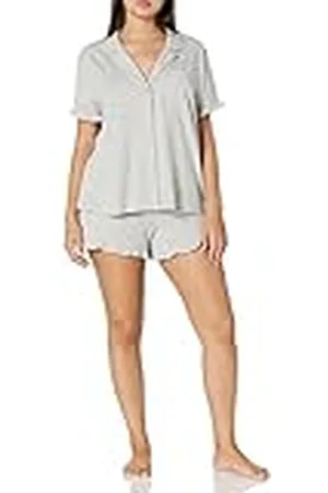 Amazon Conjunto de Pijama de Algodón Modal con Ribete y Cuello con Solapas Mujer, , M