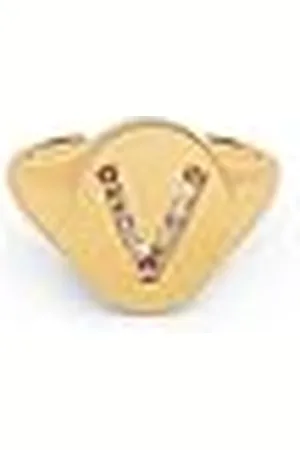 SINGULARU Anillo Personalizado Signet Letter Colors. Ajustable. Latón con Acabado Baño de de 18 Kt. Talla Unica. Joyas para Mujer. Letra V