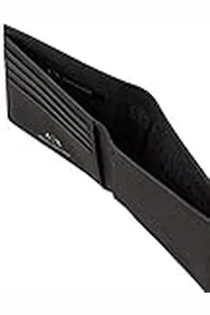 Armani Exchange Plate Logo Saffiano Leather Bifold with Coin Compartment, Cartera Plegable