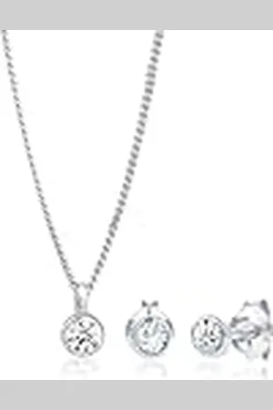 Elli Juego de Joyas Mujeres Básico Colgante Solitario Juego Pendientes de Botón con Cristal en Plata de Ley 925