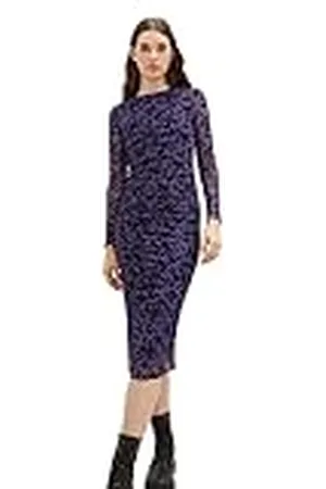 TOM TAILOR 1038148 Vestido de Malla con Estampado y Fruncido, 32417-lilac Black Flower Print, XXL Mujeres