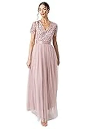 Maya Deluxe Maxi Dress for Women Ladies Braidesmaid V-Neck Plus Size Ball Gown Short Sleeves Long Elegant Empire Waist Vestido de la Dama de Honor, , 48 De Las Mujeres