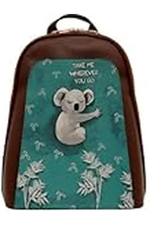 Dogo Femme Cuir Vegan Brun Fait Main et Mode Sac à dos - Koala Hug (Taba) Motif