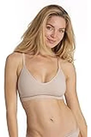 Dorina Revive Bralette Inalámbrico para Mujer - Ligero Acolchado con Rellenos Extraíbles, Detalle Racerback y Tejido de Microfibra Circular sin Costuras, Beige