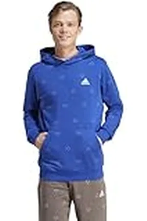 adidas Hombre Seasonal Essentials Monogram Graphic Hoodie, Semi Lucid Blue, XXL