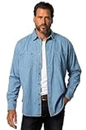 JP 1880 Camisa Vaquera, Manga Larga, Cuello Kent, Corte Moderno, hasta la Talla 8 XL 3XL 822885901-3XL