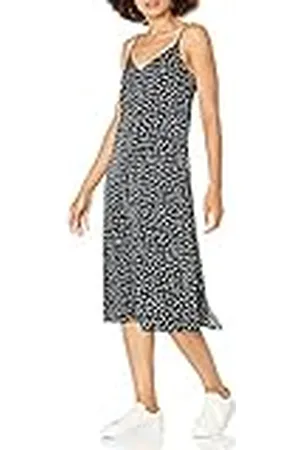THE DROP Ana Silky vestido de cuello en V Midi Slip para Mujer, Blanco y lunares negros, L