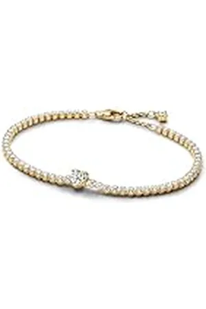 PANDORA Timeless 560041C01-20 - Pulsera de tenis de plata de ley chapada en oro de 14 quilates y circonitas cúbicas, 20 cm, 20cm, Plata de ley, Circonita cúbica