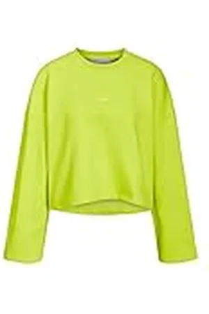JJXX Jxabbie LS Wide Every Brush Crew Sn Sudadera, Lime Punch/Print:Lime Cream Logo, XS para Mujer