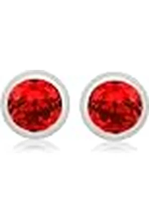 Amazon Pendientes de botón con circonitas rojo claro y piedra natal de enero en esterlina