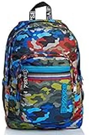 7 for all Mankind Mochila, BROADER ADVENTURE CAMO Mochila acolchada, para adolescentes, niñas y niños, para la escuela, el deporte y el tiempo libre, con bolsillos laterales y puerto USB, diseño italiano, Azul