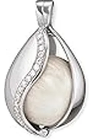 Engelsrufer Colgante de lágrima celestial para mujer con bola de armonía de nácar de de ley 925 y circonita blanca, Medium, Chapado en rodio plateado, Circón