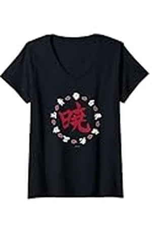 Naruto Mujer Anillo Kanji Akatsuki de Shippuden Camiseta Cuello V