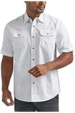 Wrangler Camisa clásica de Manga Corta de Tela Button-Down, Blanco Brillante, XXL Hombres
