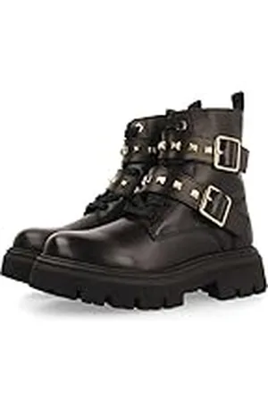 Gioseppo Botines negros de piel con cordones y detalle de hebillas para niña y niño trins