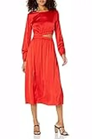 THE DROP Jacob Vestido Midi Sedoso de Manga Larga Con Cut-out Discreto para Mujer, , XXS