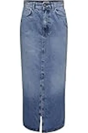 ONLY Falda Vaquera Maxi para Mujer con Abertura en la Parte Delantera Stone Denim Wash Falda con Cintura Media y Bolsillos Delanteros., Color: , Talla:S