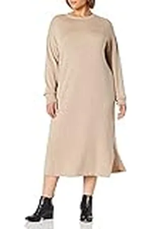 THE DROP Vestido sudadera midi Suki para mujer, con espalda de pico, en punto acanalado, S