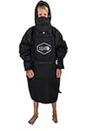 all in – Poncho Junior Storm Sherpa – Impermeable y antiviento – Bolsillo canguro – Materiales 100% reciclados – Talla infantil de 1,20 a 1,55 m – Negro/Turquesa
