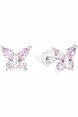 Amor Pendientes de plata de ley 925 para niña, con circonita cúbica sintética, 0,7 cm, plata, mariposa, Se entrega en estuche de regalo