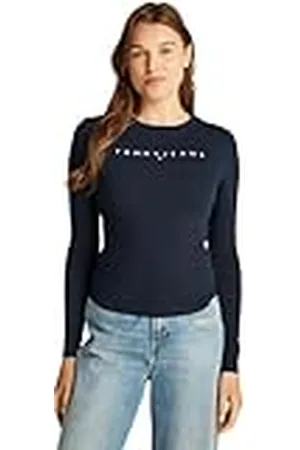 Tommy Hilfiger Tommy Hilfiger Camiseta de Manga Larga Mujer Linear Slim fit, Azul (Dark Night Navy), XL