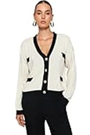 Trendyol Damen Farbblock Lange Ärmel Regulär Strickjacke Jersey de Punto, Stone, S De Las Mujeres