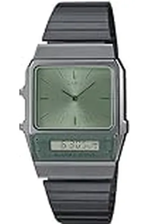 Casio Reloj Cuarzo Mujer 32.00mm con dial Análogico-Digital Verde y Correa de Pulsera de Metal Negro y AQ-800ECGG-3AEF