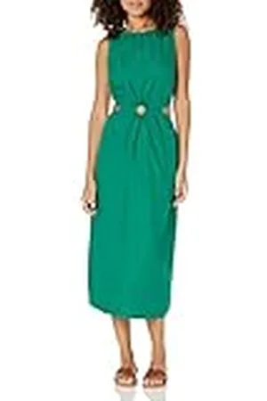 THE DROP Vestido para Mujer, Sade Midi Lino con Detalle Cut-Out, , XXL Grande