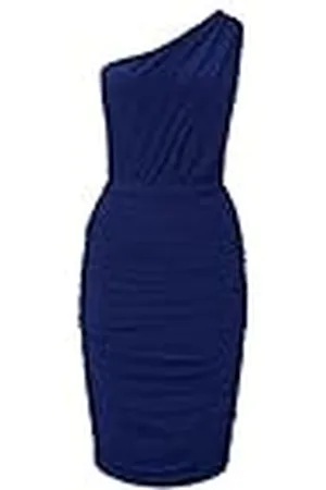 Swing Chiara | | One Size Mujer de Moda Swing lápiz Tubo Festivo Fiesta Coctel Drapeado Ajustado | Vestido de un Hombro | Azul Oscuro, Talla única