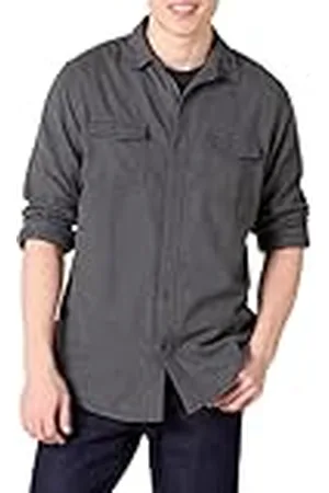 Amazon Camisa de Franela con Corte Recto, Dos Bolsillos y Manga Larga Hombre, , XS