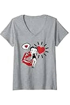 Betty Boop Mujer Corazón Beso Iconos Camiseta Cuello V