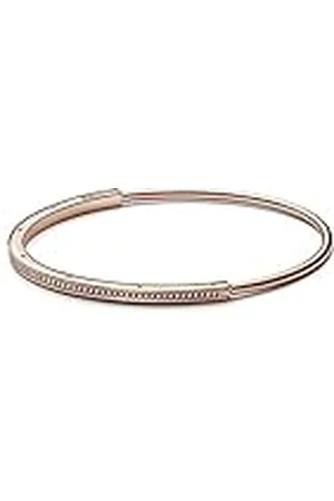 PANDORA Signature Pulsera rígida I-D con engarce pavé chapada en oro rosa de 14 quilates con circonitas cúbicas transparentes, 3