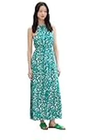 TOM TAILOR 1042005 Vestido Largo Cuello Halter, 35333-Abstract Green Dot Print, S Mujeres