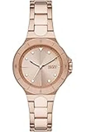 DKNY Reloj Chambers para mujer, movimiento de cuarzo de tres manecillas, caja de acero rosa dorado de 34 mm con correa de acero, NY6642