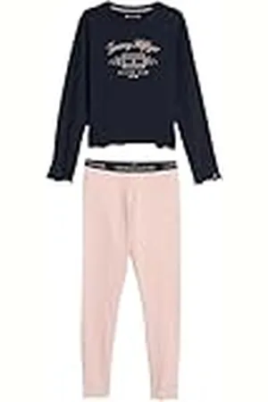 Tommy Hilfiger Conjunto de Pijama Niñas Legging Set Manga Corta, Multicolor (Soft Rose/Desert Sky), 14-16 Años