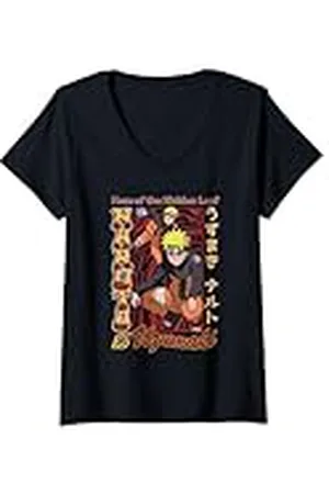 Naruto Mujer Shippuden Red and Gold Retro Anime Camiseta Cuello V