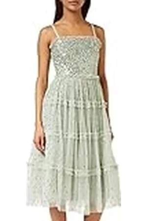 Maya Deluxe Womens Midi Ladies Sequin Embellished Sleeveless Ruffle Dress for Wedding Guest Bridesmaid Prom Evening Occasion Vestido, , 40 para Mujer