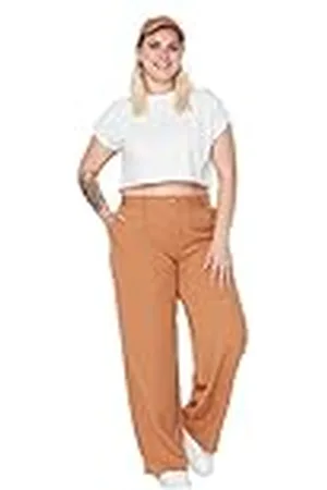 Trendyol High Waist Wide Leg Plus Size Pants Pantalones, , 52 para Mujer