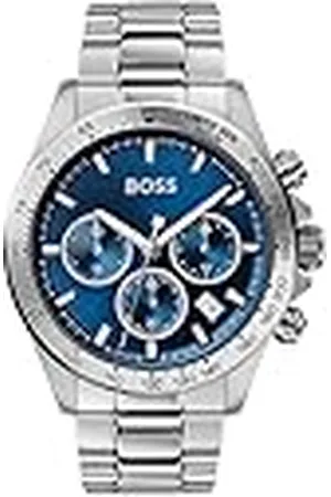 HUGO BOSS Reloj Cronógrafo de Cuarzo para Hombre de 43 mm Colección HERO con Pulsera de Acero Inoxidable de Eslabones o Malla, Función de Fecha, 3 Sub-Diales, Resistente al Agua hasta 5ATM