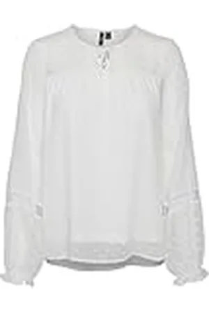 VERO MODA Vmleah LS Lace Top Wvn Ga Noos Camiseta de Manga Larga, Blanco Nieve, XXL Mujeres