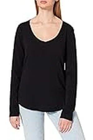 Marc O’ Polo Marc OߴPolo Denim Mujer Camiseta de manga larga de algodón orgánico con cuello de pico, (Black), L