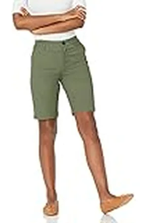Amazon Bermudas Caqui De Talle Medio Ajustadas y con Entrepierna De 25 cm Mujer, , 40-42