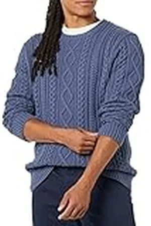 Amazon Jersey de Manga Larga 100% de Algodón con Trenzado Aran y Cuello Redondo Hombre, , M