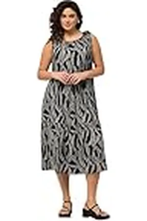 Ulla Popken Vestido de Punto con Detalle en el Escote y Estampado Integral 831785, , 52-54 para Mujer