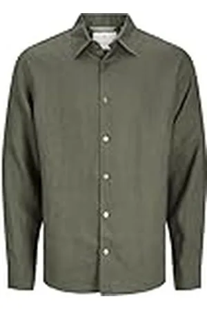 JACK & JONES Jprcclawrence-Camiseta de Lino L/S Sn Camisa de Manga Larga, , L para Hombre