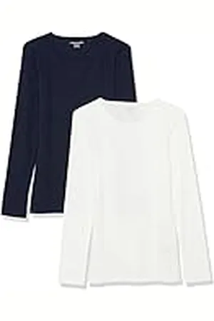 Amazon Top ajustado de punto acanalado de manga larga con cuello redondo (disponible en tallas grandes) Mujer, Pack de 2, , 6XL Grande